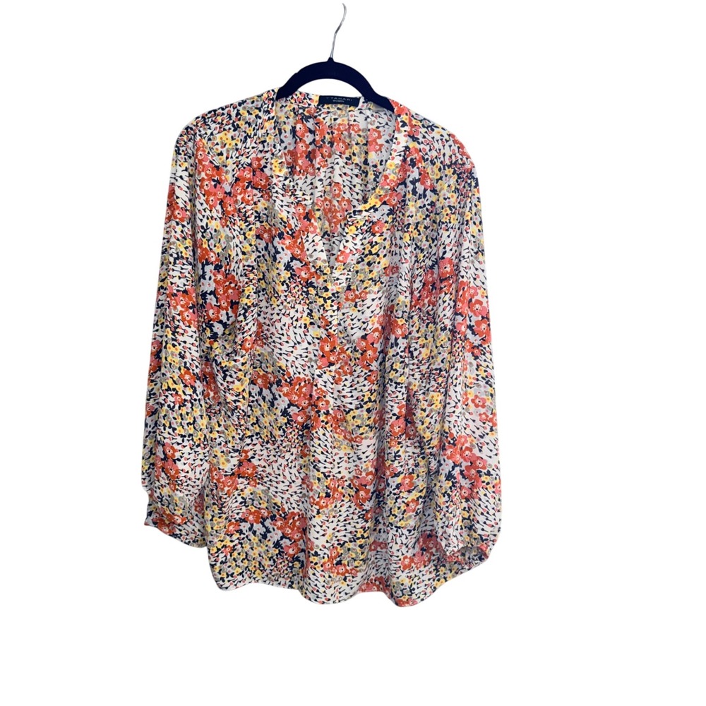 TAHARI WOMAN Floral Print Blouse Top‎ Orange Yellow White Pink Navy 2X
